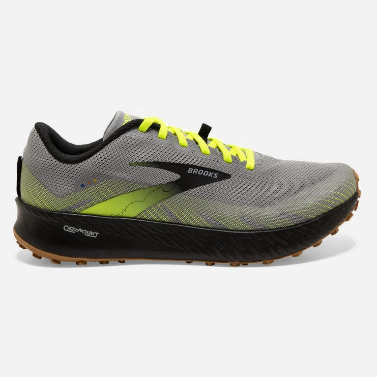 Brooks Men's Catamount Trail Running Shoes Singapore - Grey/Nightlife/Black/GreenYellow (82593-WVXS)